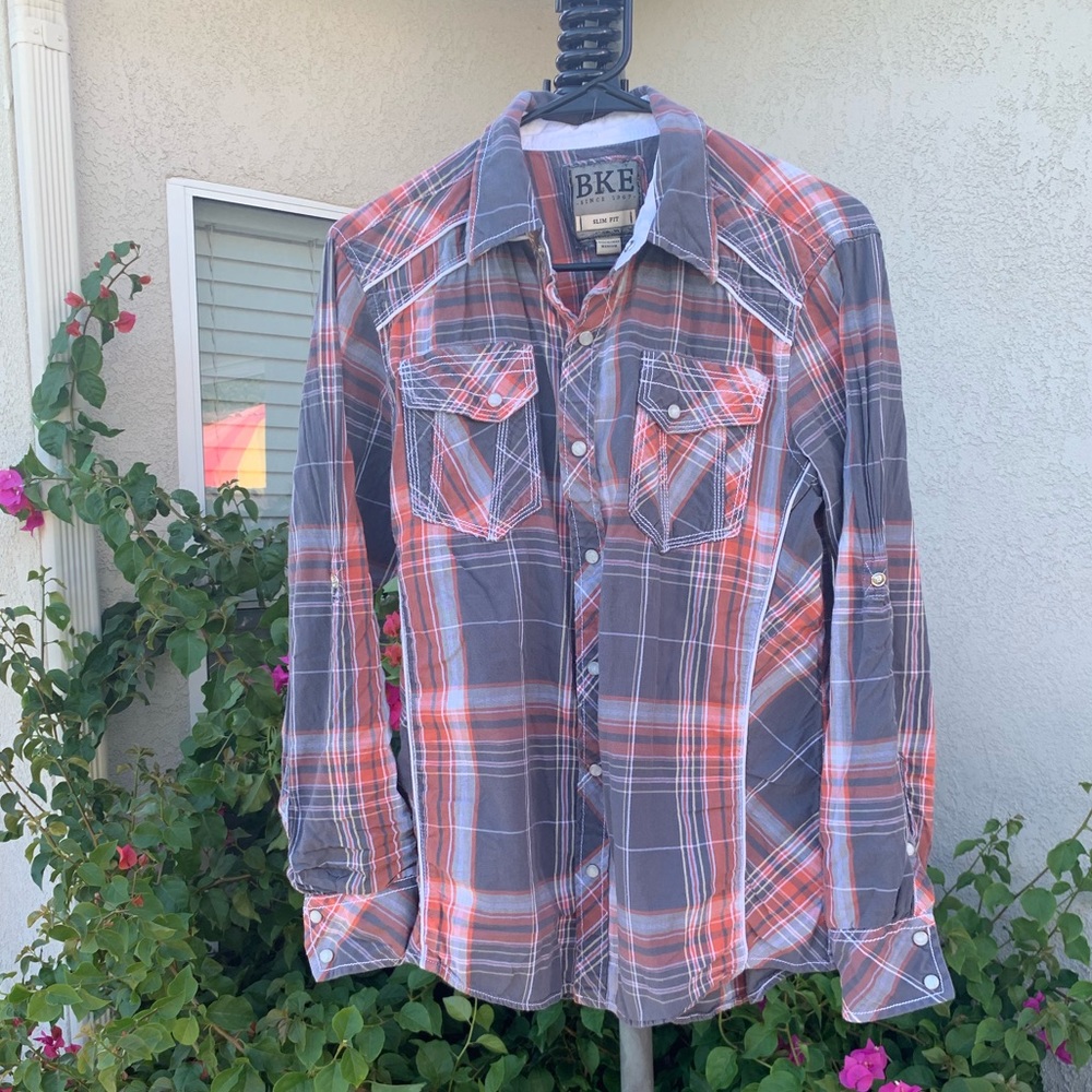 MENS BKE SLIM FIT MEDIUM PLAID BUTTON UP SHIRT